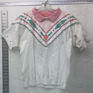 VTG Hazel Wood Rodeo Western Southwestern Navajo Fringe Top M Grandmacore USA